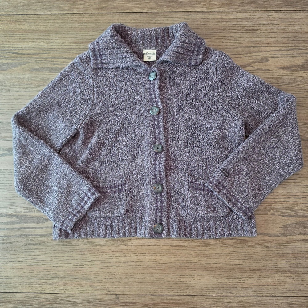 Columbia Purple Marl Knit Button Front Cardigan Sweater Petite Medium PM